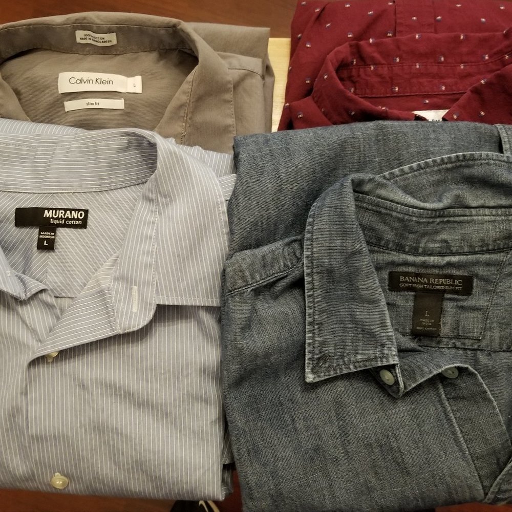 4 button down shirts size L